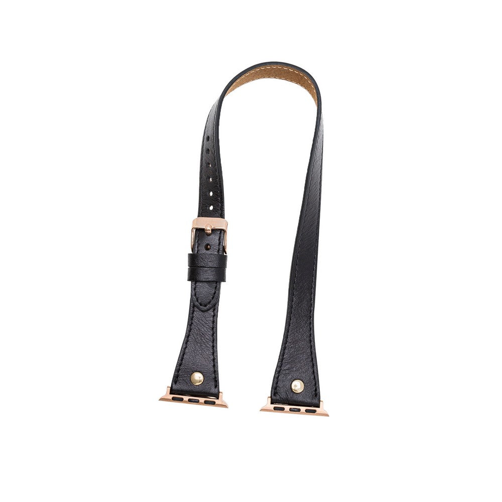 Apple Watch uyumlu, Hakiki Deri, El Yapımı Kordon, Slim DTGT Rustik Siyah