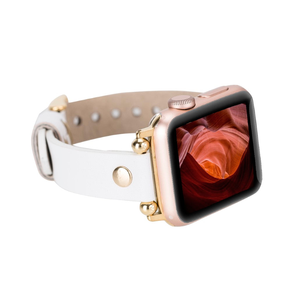 Apple Watch uyumlu, Hakiki Deri, El Yapımı Kordon, FRG F3 Beyaz