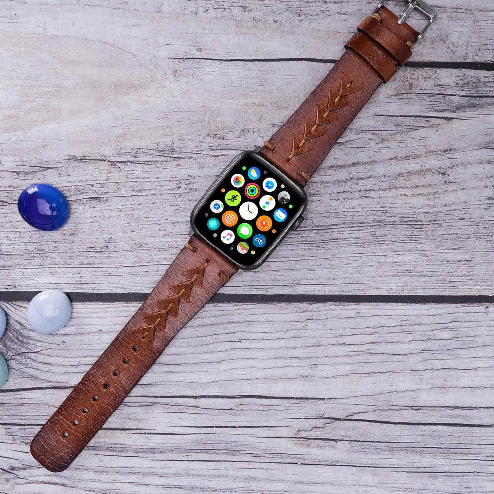 Apple Watch uyumlu, Hakiki Deri, El Yapımı Kordon, Gölgeli Taba Boras