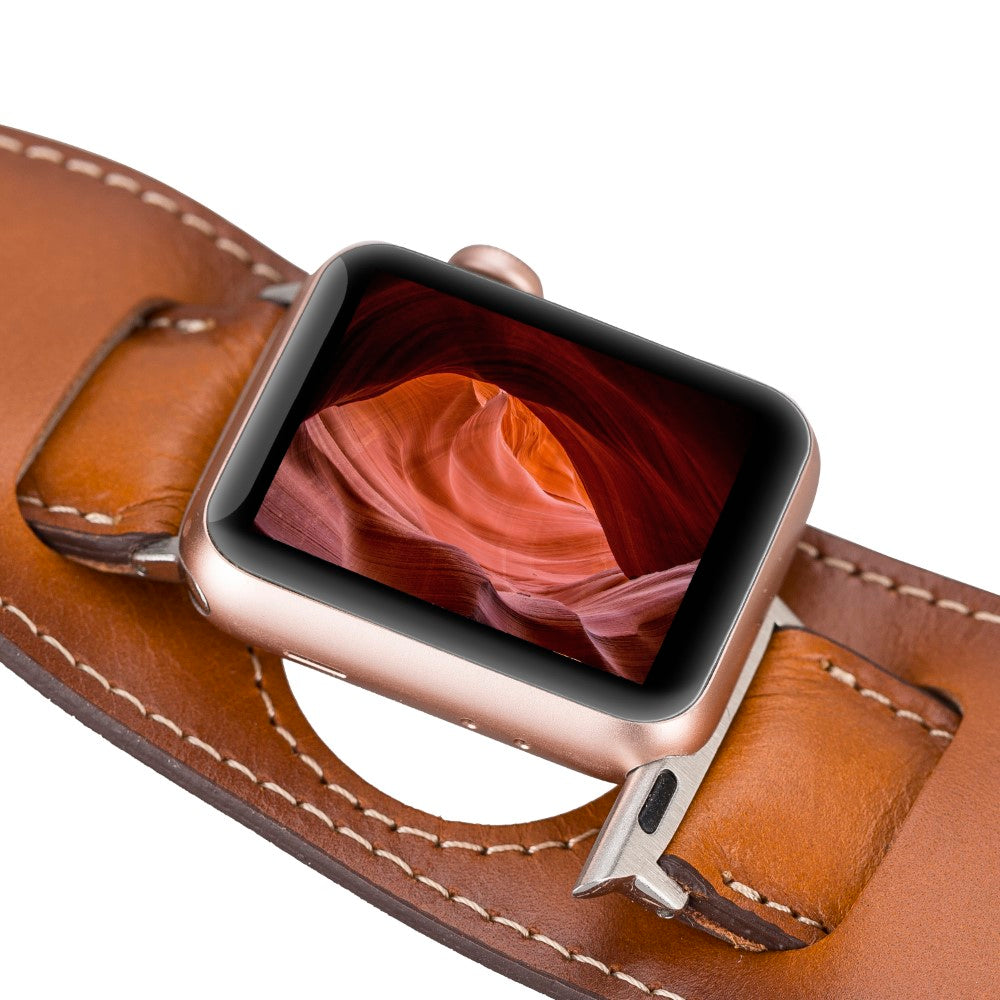 Apple Watch uyumlu, Hakiki Deri, El Yapımı Kordon, Cuff Gölgeli Taba