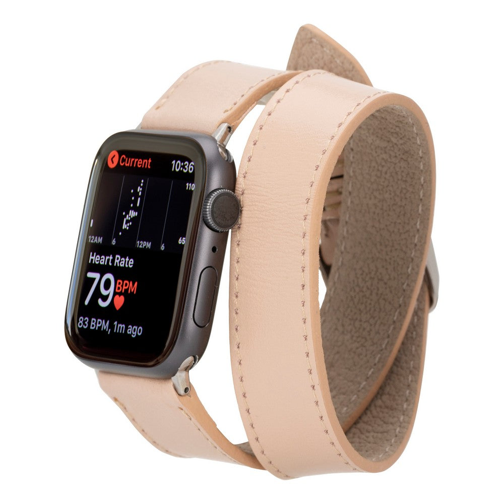 Apple Watch uyumlu, Hakiki Deri, El Yapımı Kordon, Çift Tur, Şeker Pembe
