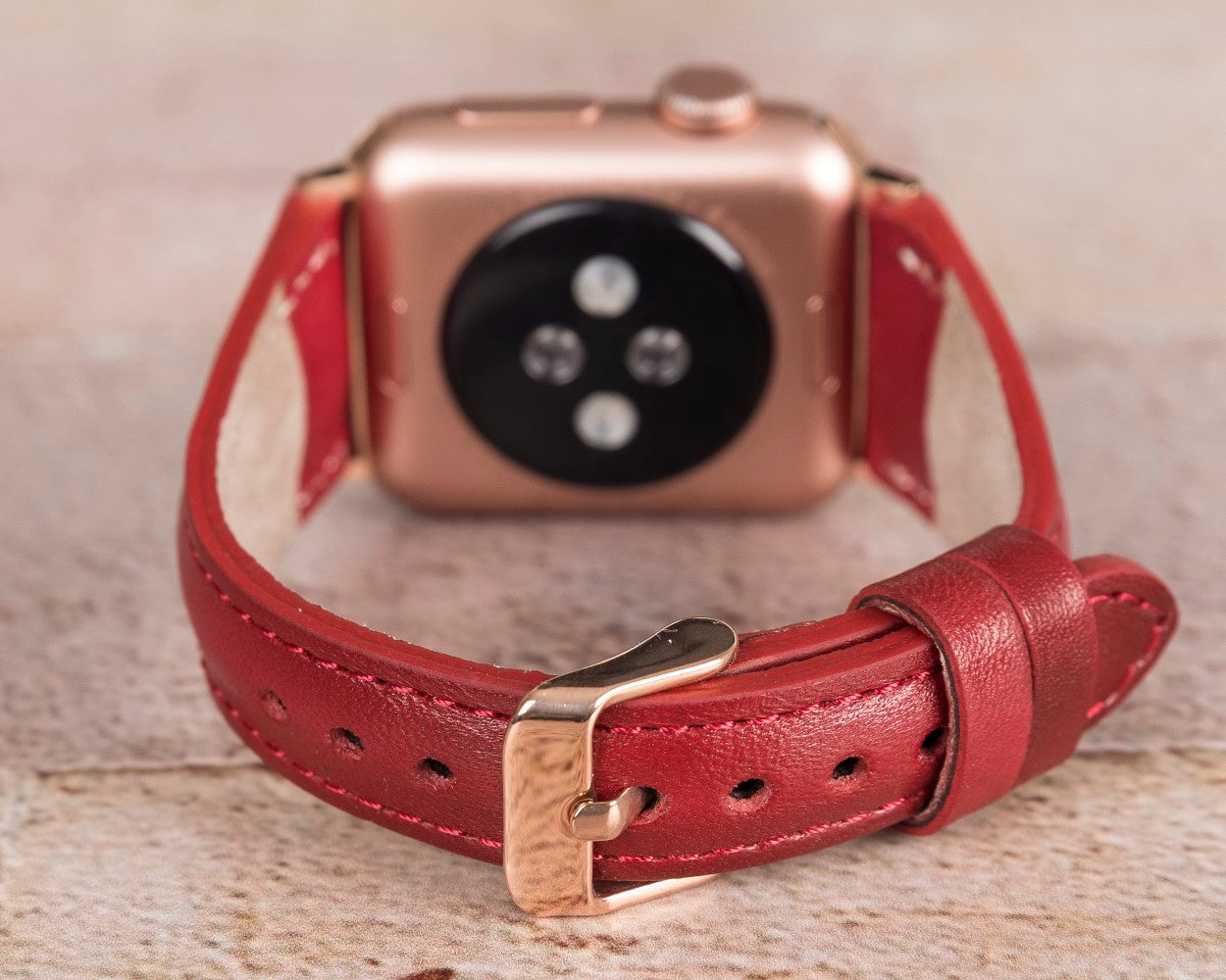 Apple Watch uyumlu, Hakiki Deri, El Yapımı Kordon, Slim Gölgeli Kırmızı