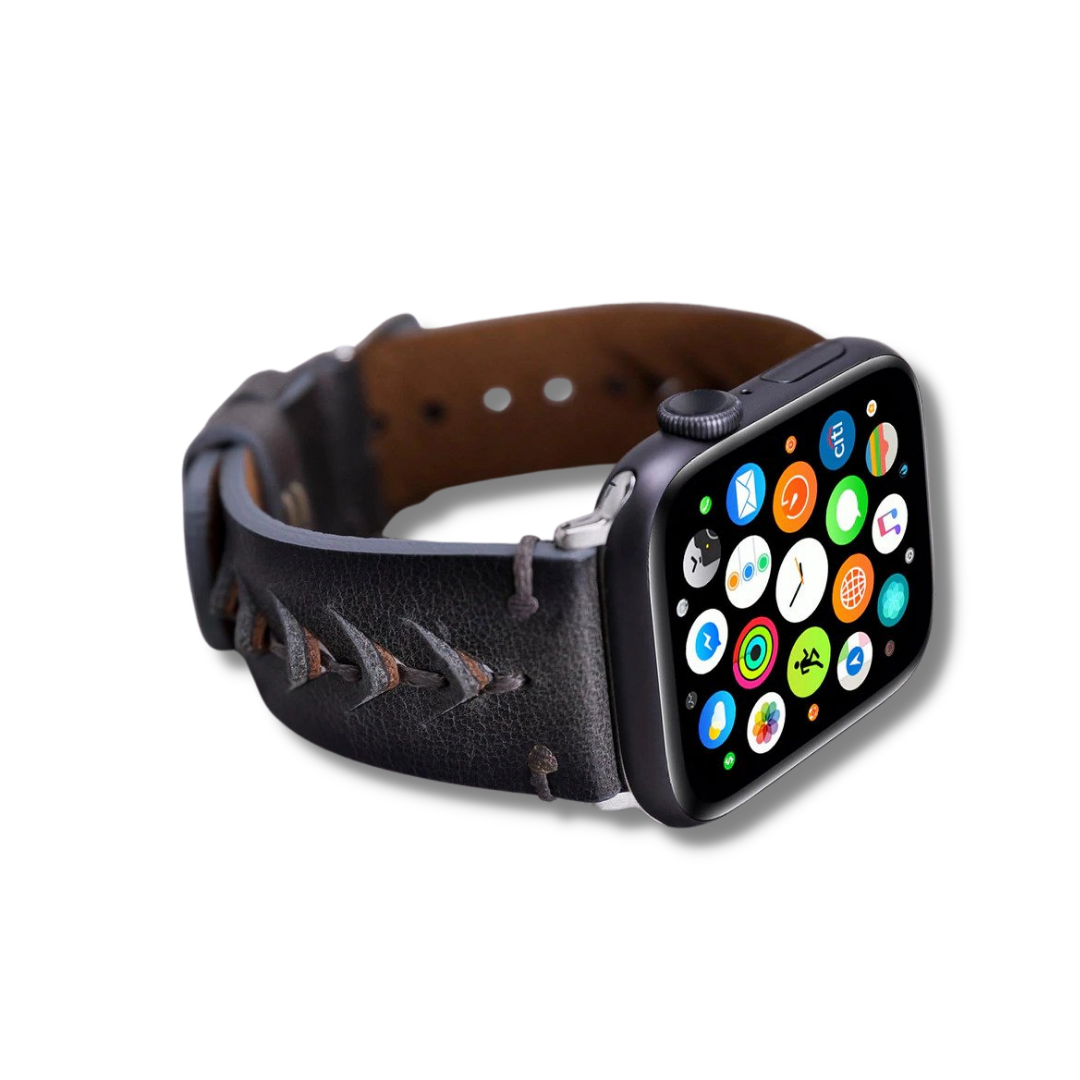 Apple Watch uyumlu, Hakiki Deri, El Yapımı Kordon, Boras Gölgeli Gri