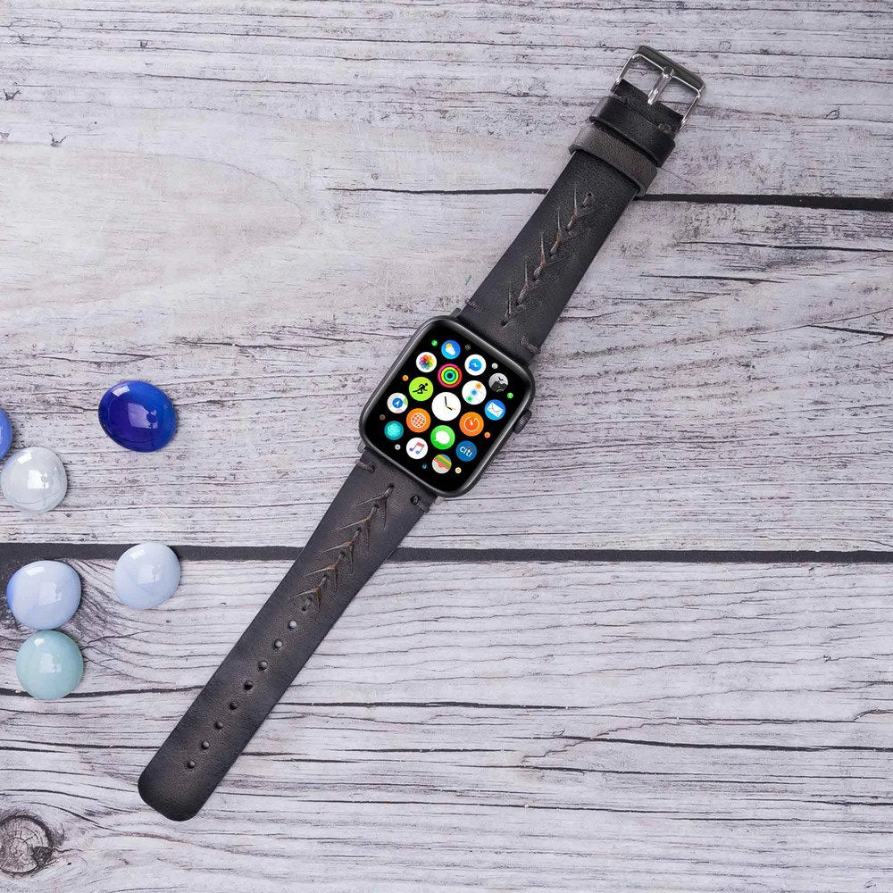 Apple Watch uyumlu, Hakiki Deri, El Yapımı Kordon, Boras Gölgeli Gri