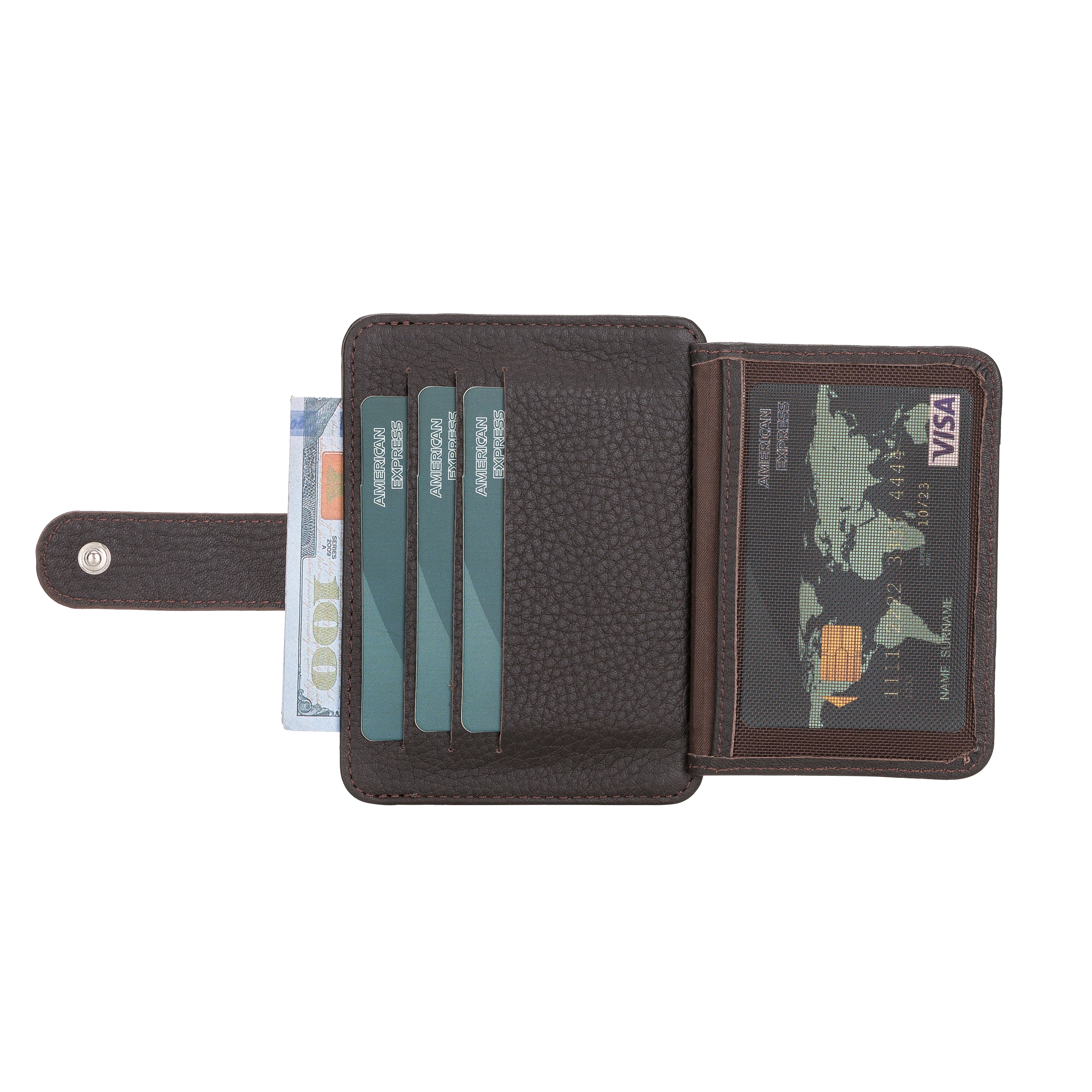 Hakiki Deri, El Yapımı Kartlık, 6 Adet Kart Bölmesi, 2 Adet Pencereli, Acı Kahve