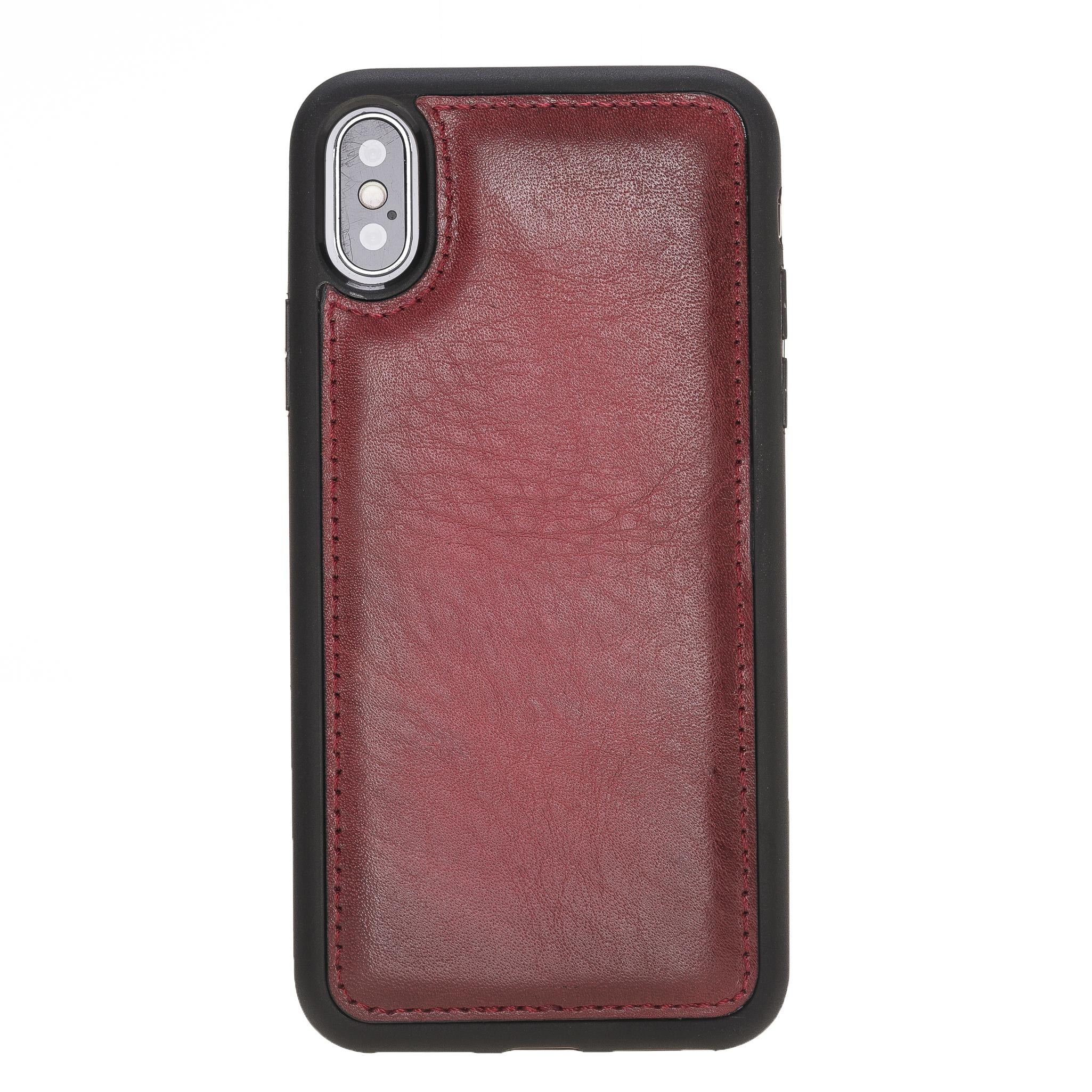 Apple iPhone X-XS Uyumlu Deri Arka Kapak Bordo