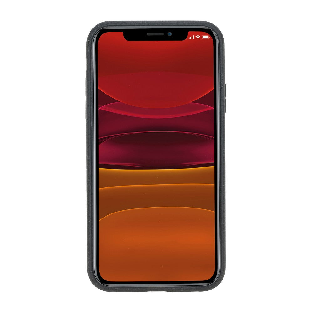 Apple iPhone 11 uyumlu, Hakiki Deri, El Yapımı, Arka Kapak, Rustik Siyah