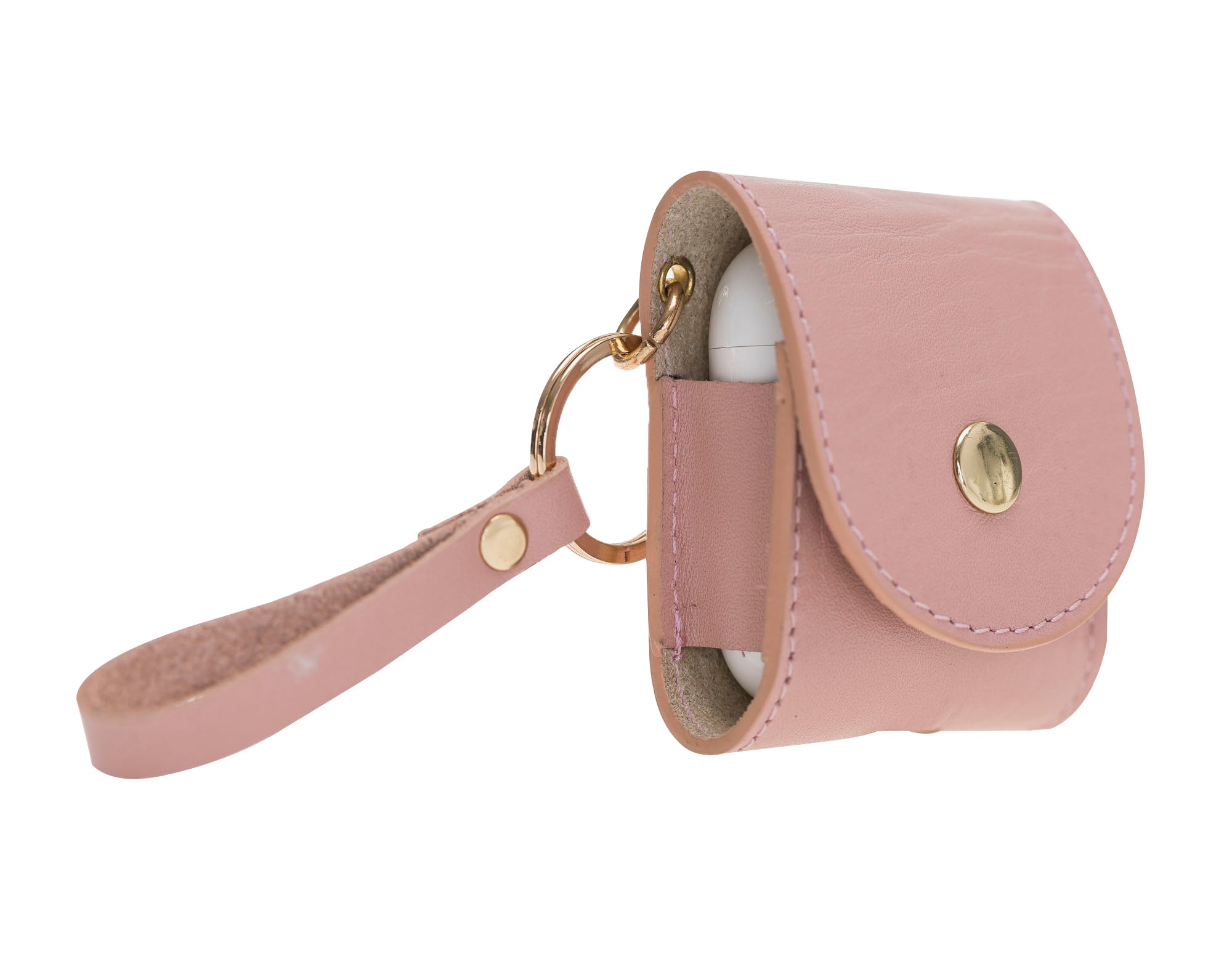 Apple AirPods 2.nesil uyumlu, Hakiki Deri, El Yapımı Kılıf, Mai Snap NU2 Pembe