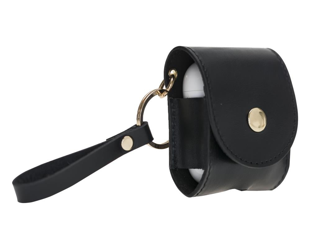 Apple AirPods 2.nesil uyumlu, Hakiki Deri, El Yapımı Kılıf, Mai Snap Rustik Siyah