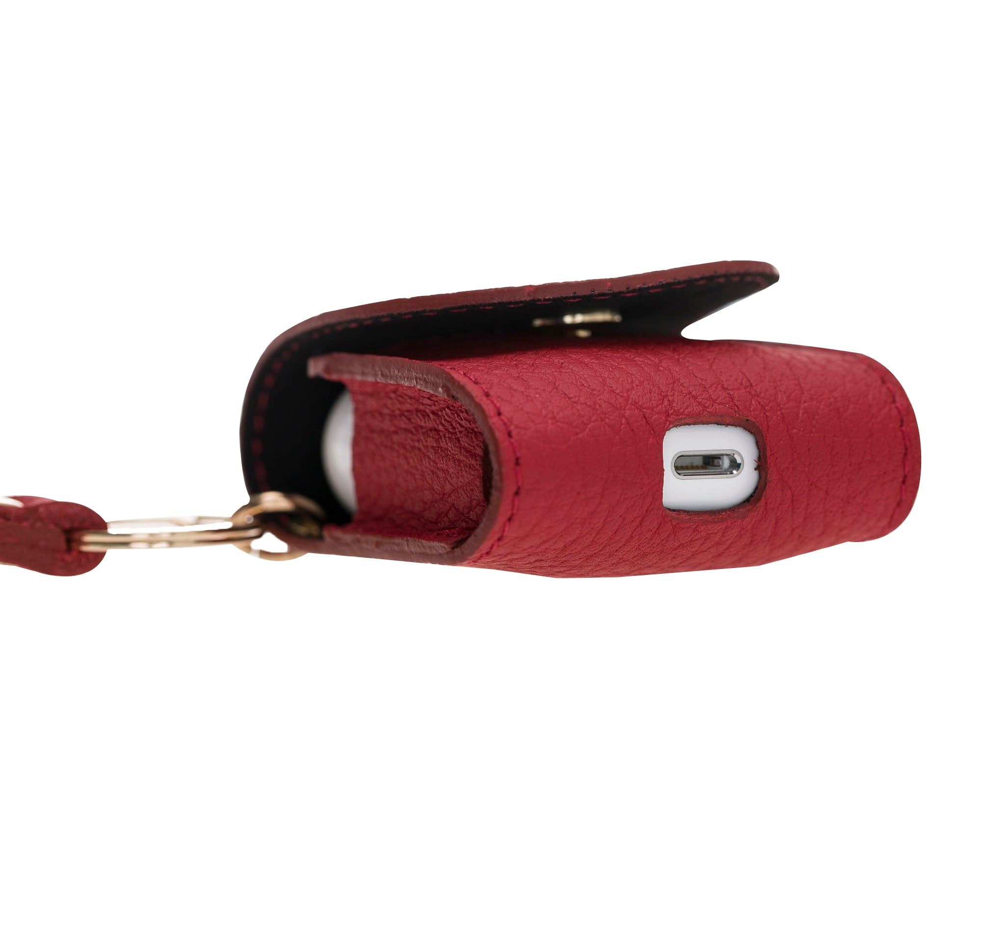 Apple AirPods 2.nesil uyumlu, Hakiki Deri, El Yapımı Kılıf, Mai Snap ERC2 Kırmızı