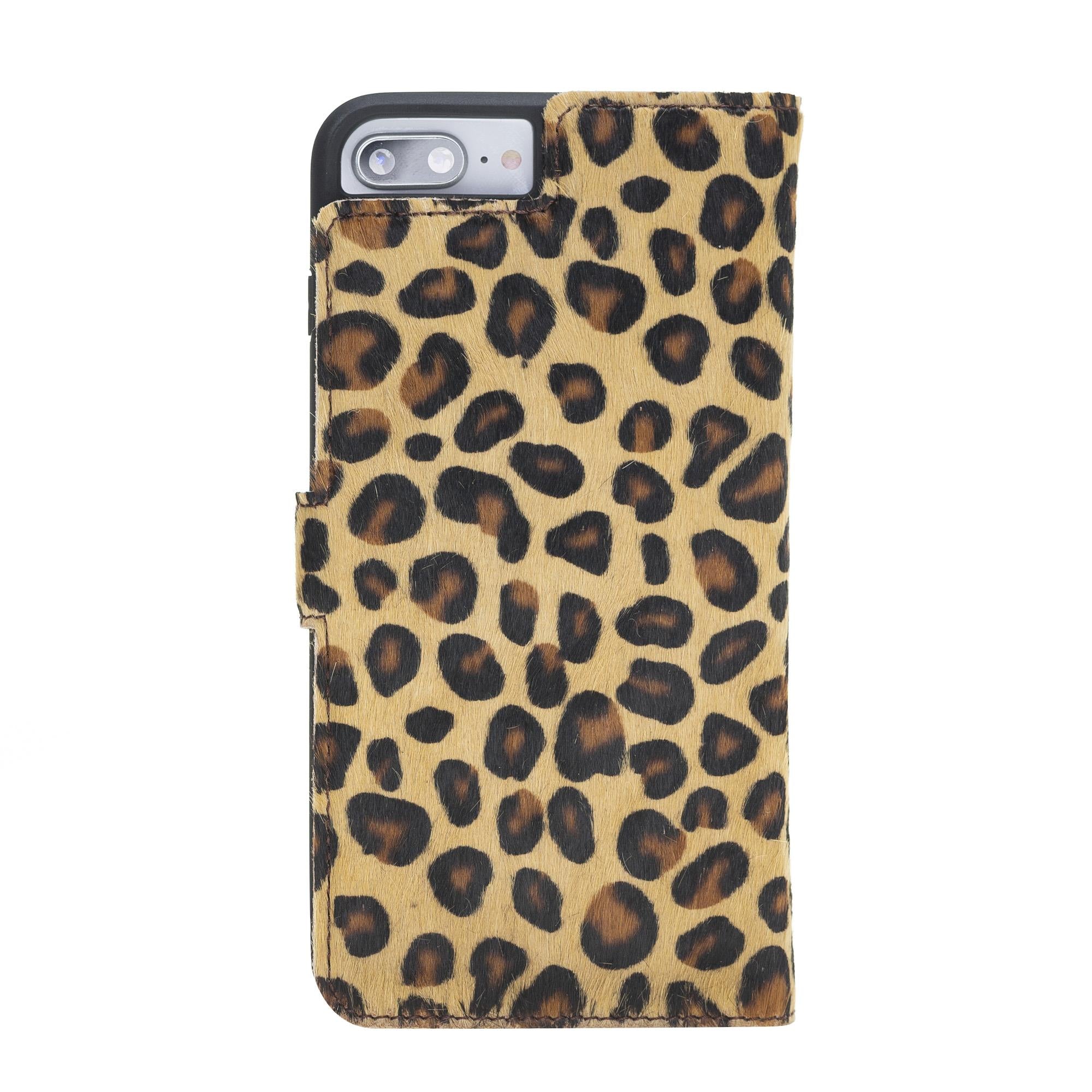 Apple iPhone 7-8 Plus Uyumlu Deri Cüzdanlı Kılıf Leopar