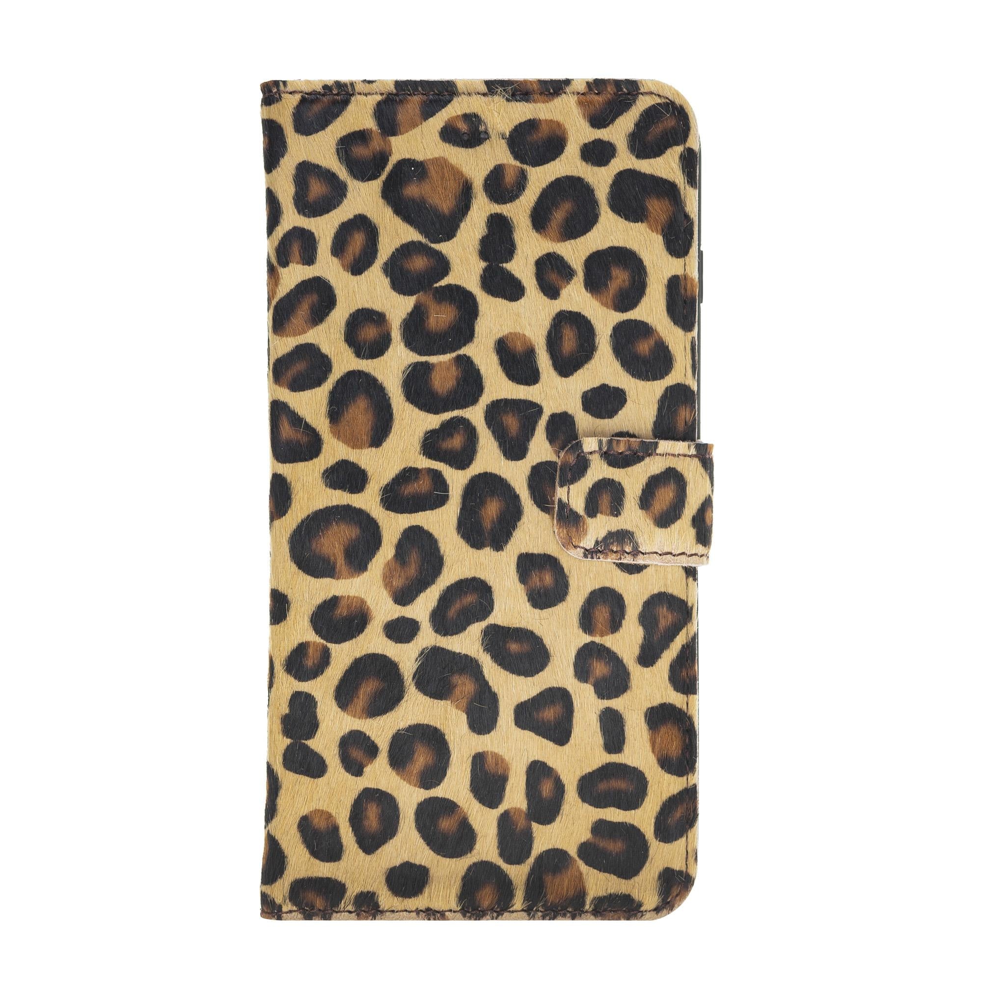 Apple iPhone 7-8 Plus Uyumlu Deri Cüzdanlı Kılıf Leopar