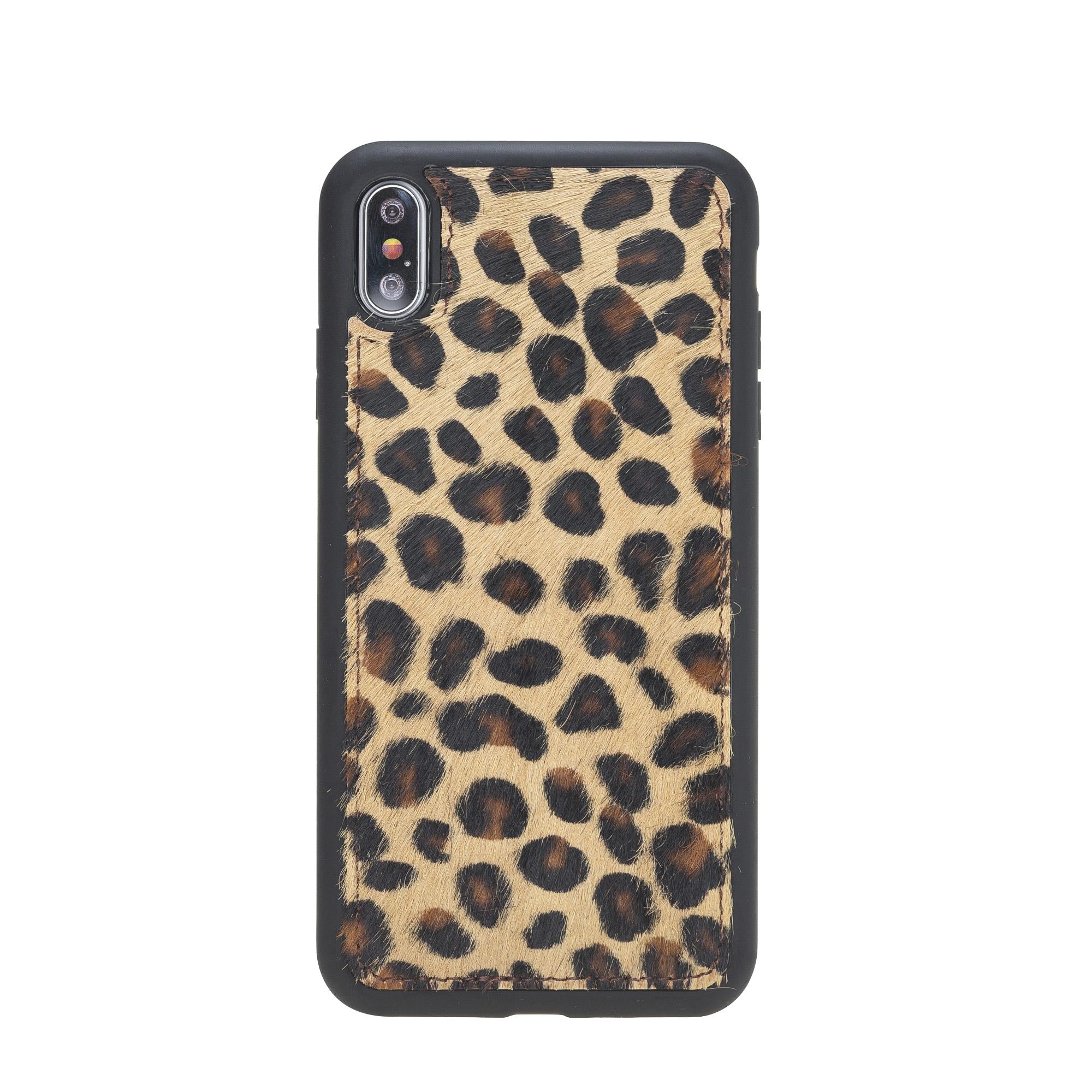 Apple iPhone X-XS Uyumlu Deri Cüzdanlı Kılıf Leopar