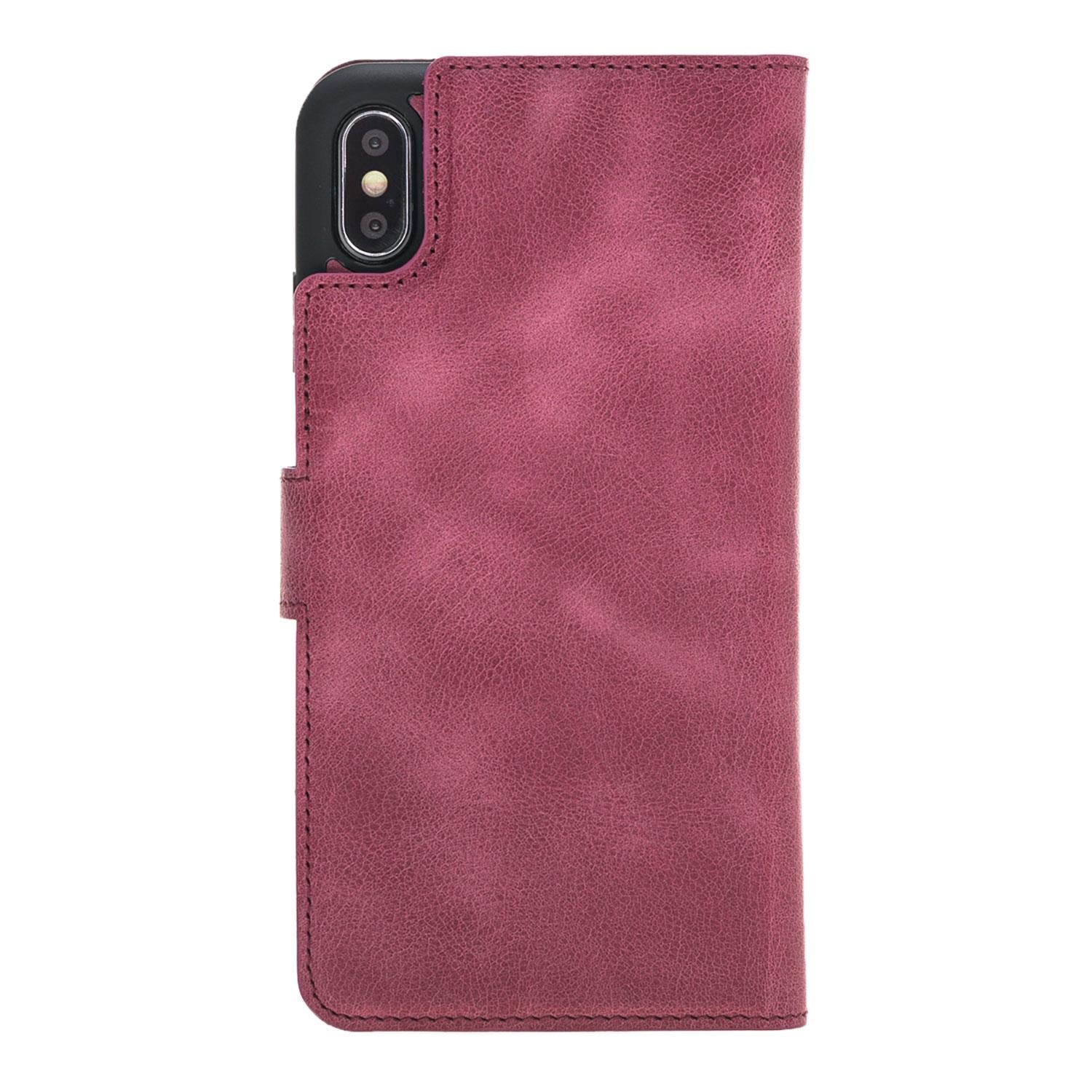 Apple iPhone XS Max uyumlu, Hakiki Deri, El Yapımı, Cüzdanlı Kılıf, TN08 Mor