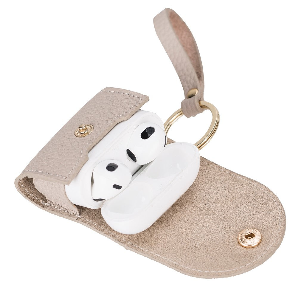 Apple AirPods 3.nesil uyumlu, Hakiki Deri, El Yapımı Kılıf, Mai Snap ERC3 Bej