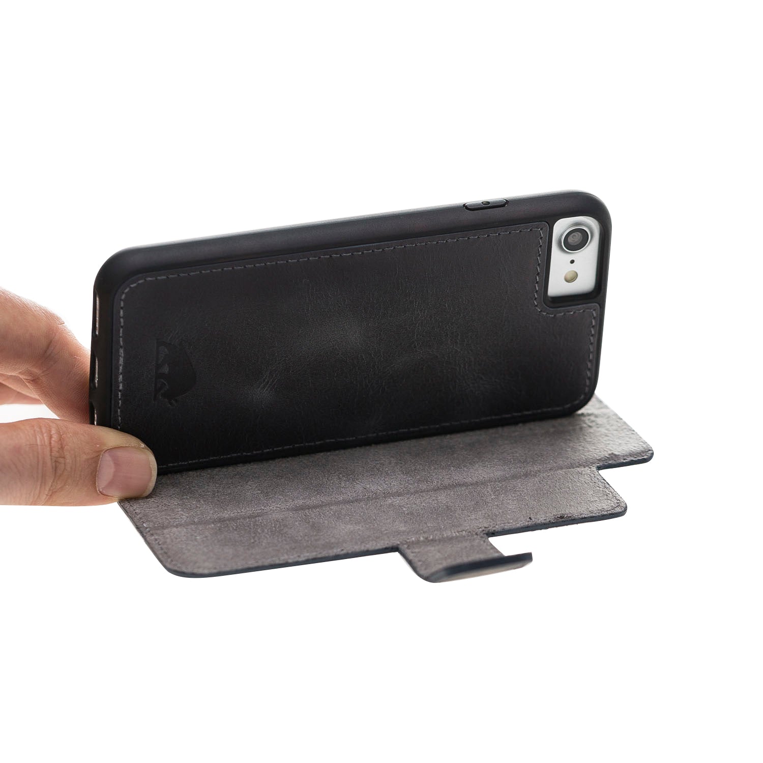 Apple iPhone 7-8-SE Uyumlu Deri Cüzdanlı Kılıf TN18EF Gri