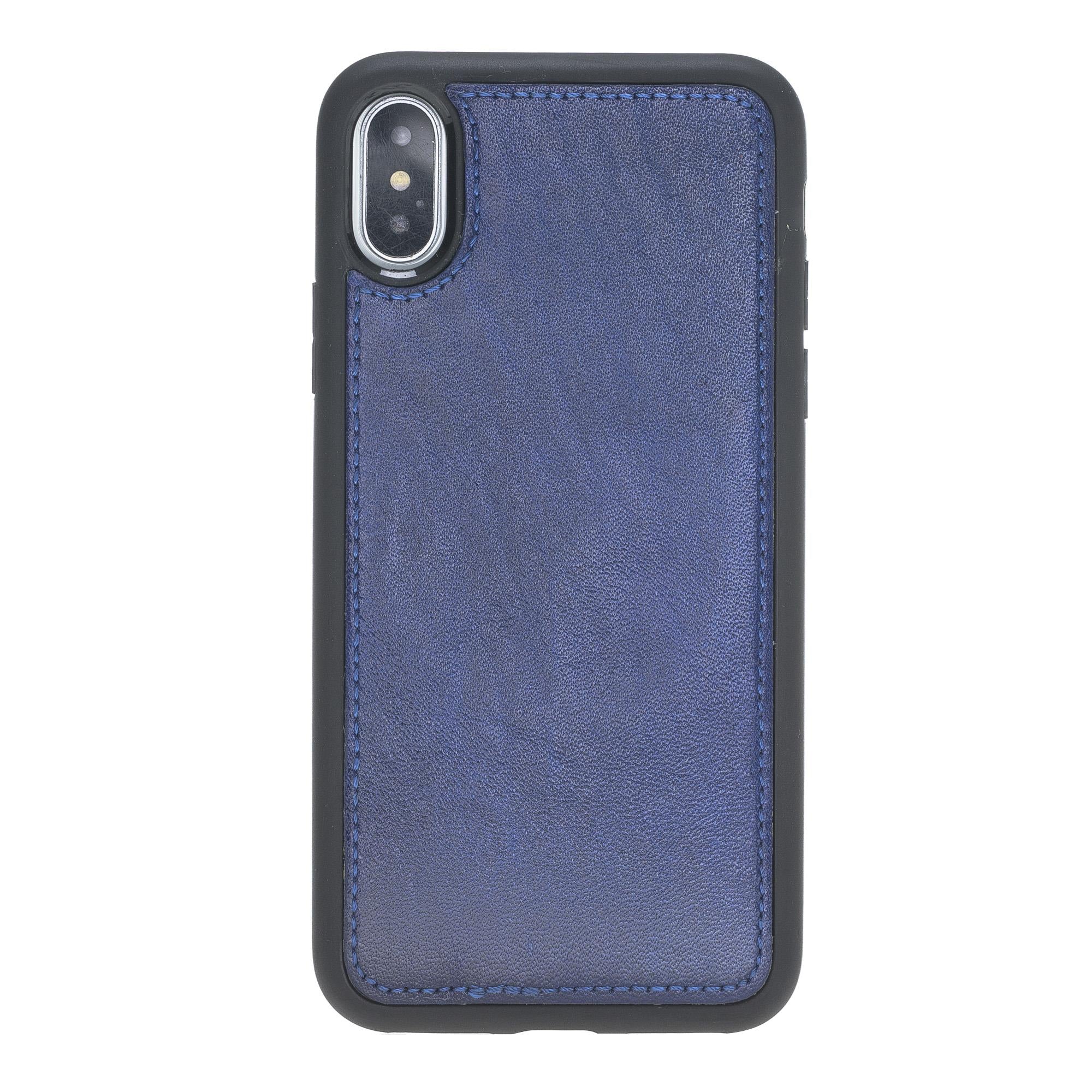 Apple iPhone XS Max uyumlu, Hakiki Deri, El Yapımı, Cüzdanlı Kılıf, V3 Mavi