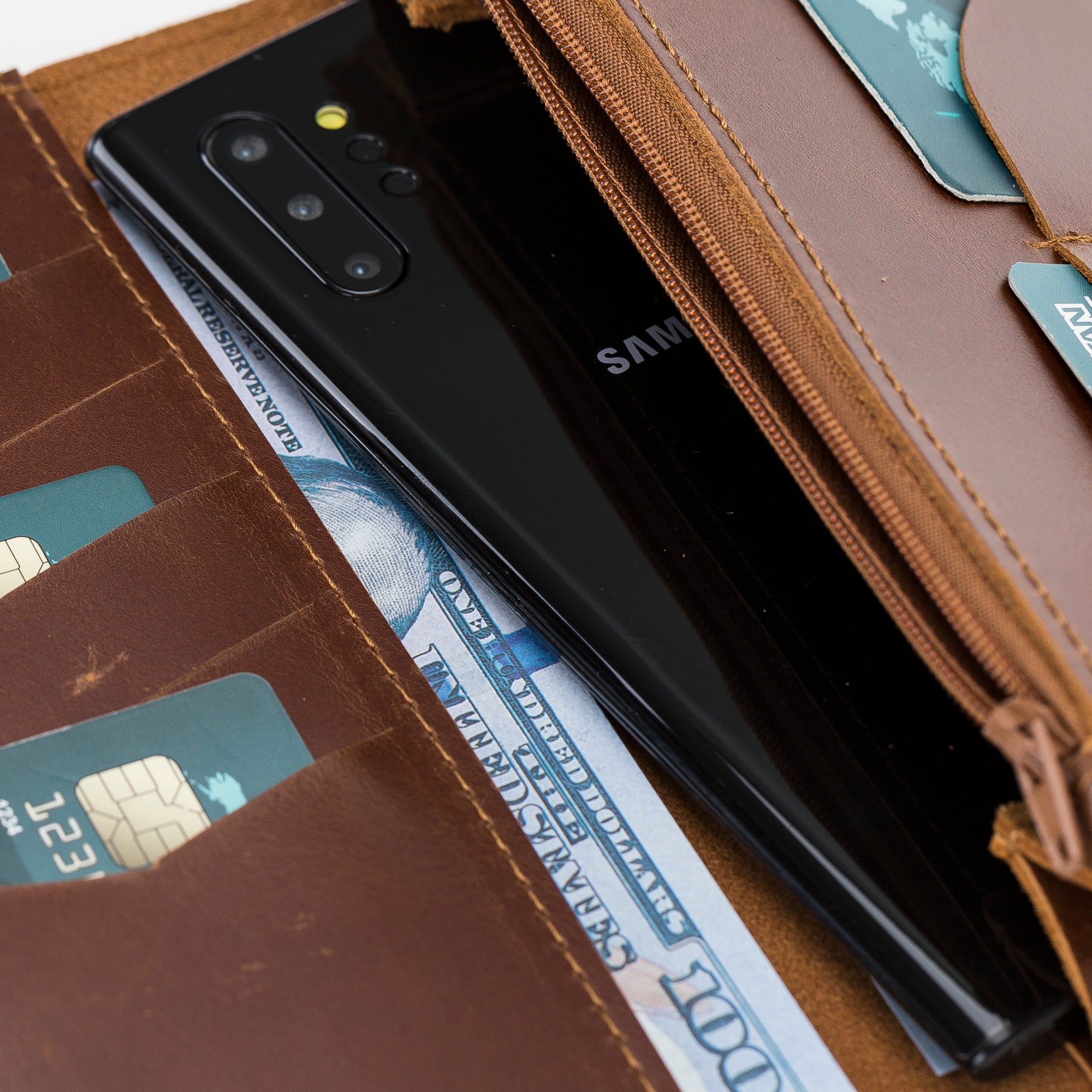 Koala 6.5 inch uyumlu, Hakiki Deri, El Yapımı, Kartlık Bölmeli Kılıf, Antik Kahve