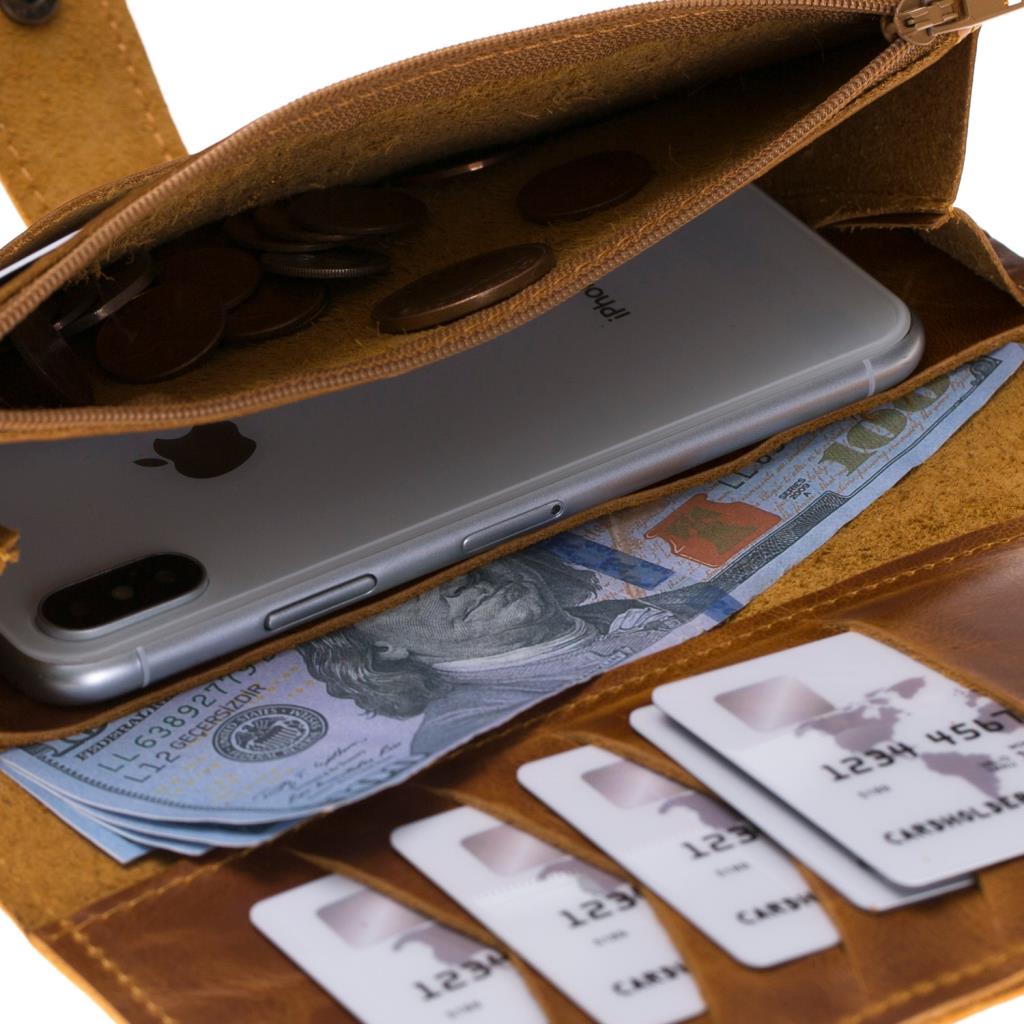 Koala 6.5 inch uyumlu, Hakiki Deri, El Yapımı, Kartlık Bölmeli Kılıf, G19 Taba