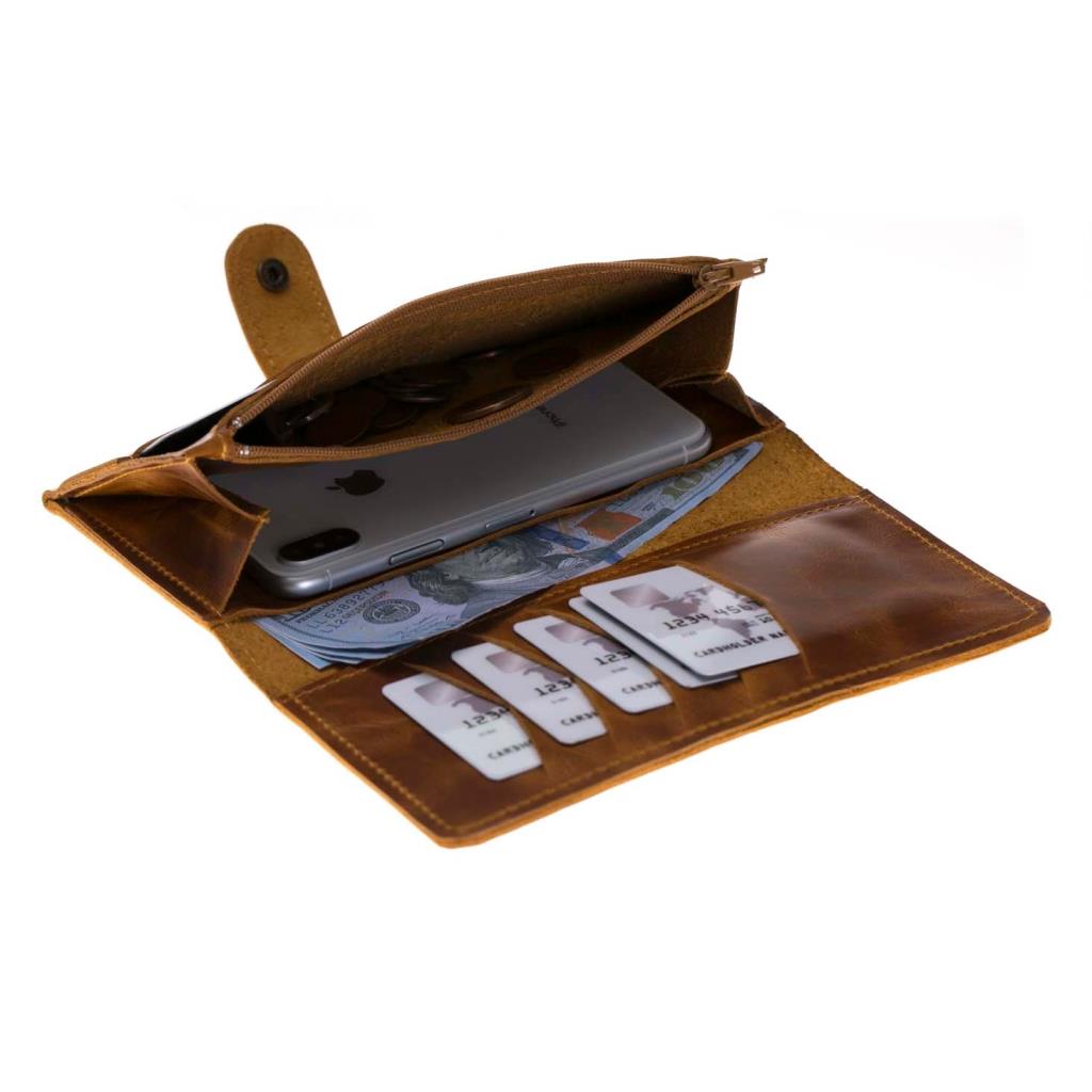 Koala 6.5 inch uyumlu, Hakiki Deri, El Yapımı, Kartlık Bölmeli Kılıf, G19 Taba