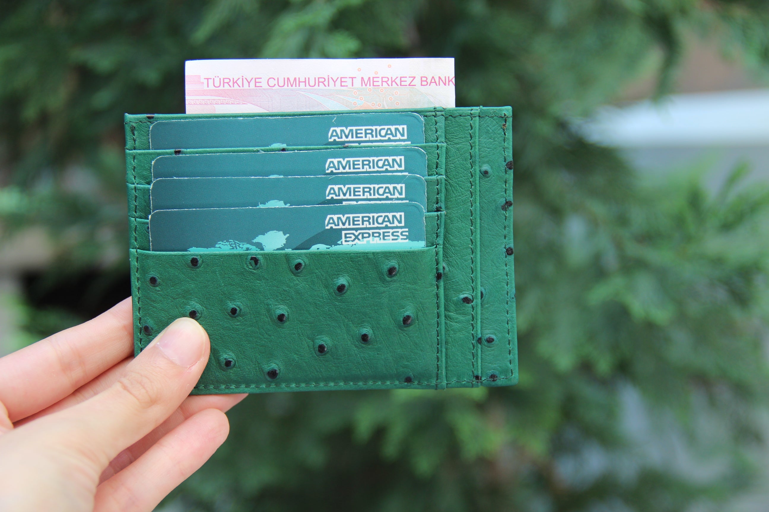 Hakiki Deri, El Yapımı Kartlık, Bozuk Para Bölümü, 6 Adet Kart Bölmesi, Dokulu Yeşil