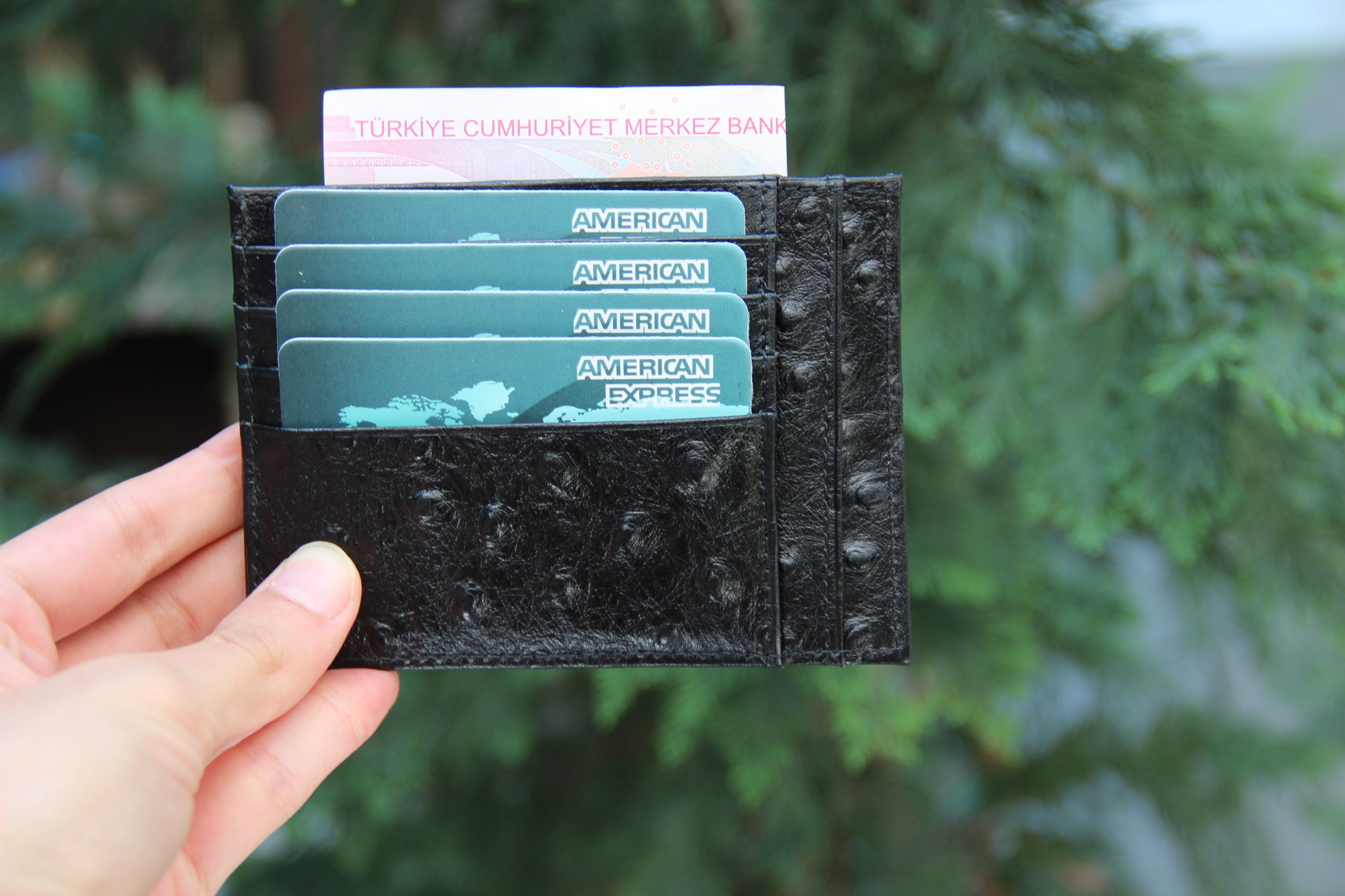 Hakiki Deri, El Yapımı Kartlık, Bozuk Para Bölümü, 6 Adet Kart Bölmesi, Dokulu Siyah