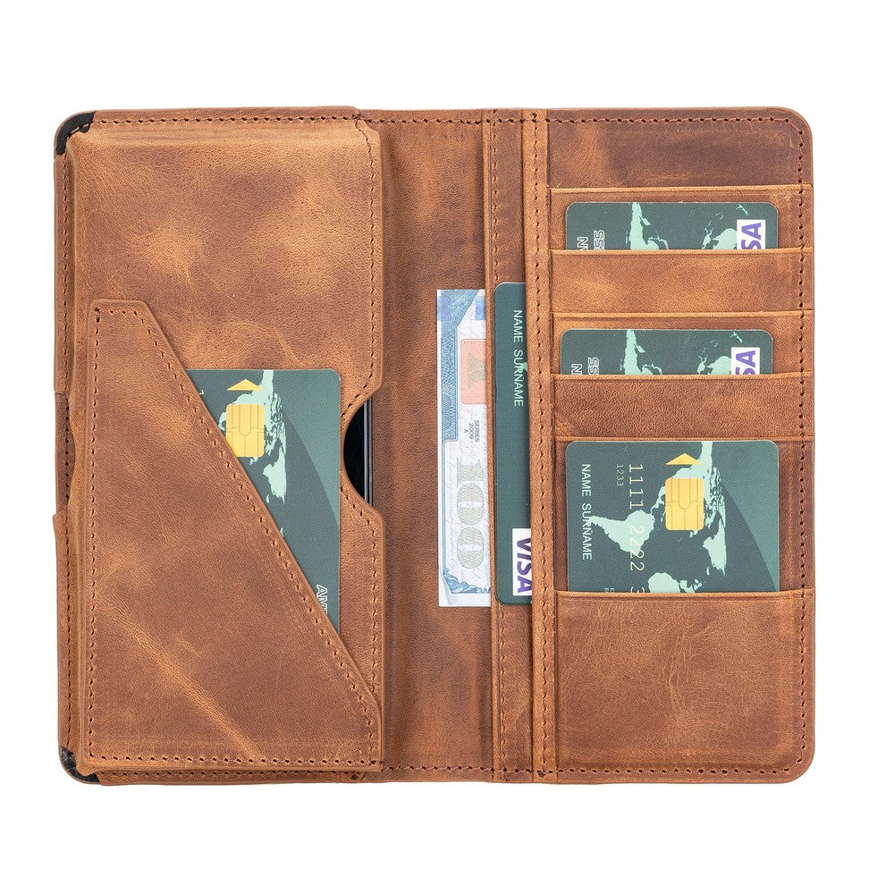 Calvina 6.5 inch uyumlu, Hakiki Deri, El Yapımı, Kartlık Bölmeli Kılıf, Antik Kahve