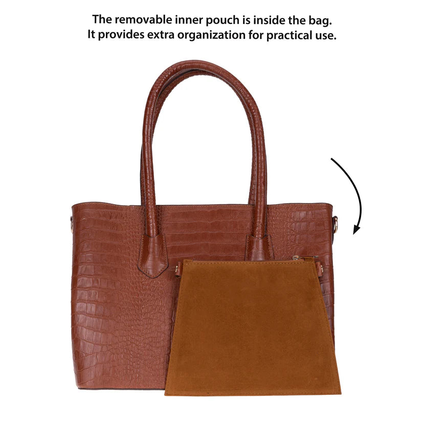 Novelya Hakiki Deri El Çantası - Geniş İç Hacimli Premium Croco Tote Bag
