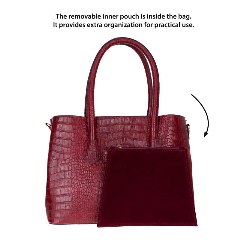 Novelya Hakiki Deri El Çantası - Geniş İç Hacimli Premium Croco Tote Bag