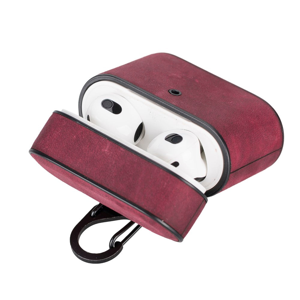 Casquet Apple AirPods 3.nesil uyumlu, Hakiki Deri, El Yapımı Kılıf, Fuşya
