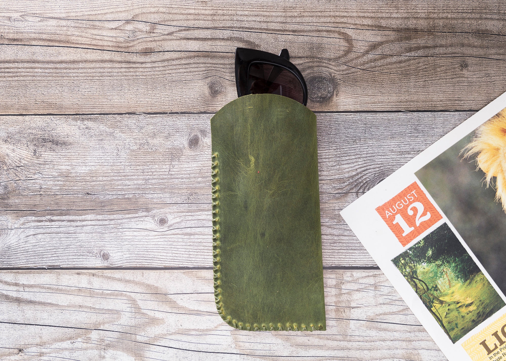 Hakiki Deri, El Yapımı Gözlük Kılıfı, G16 Yeşil