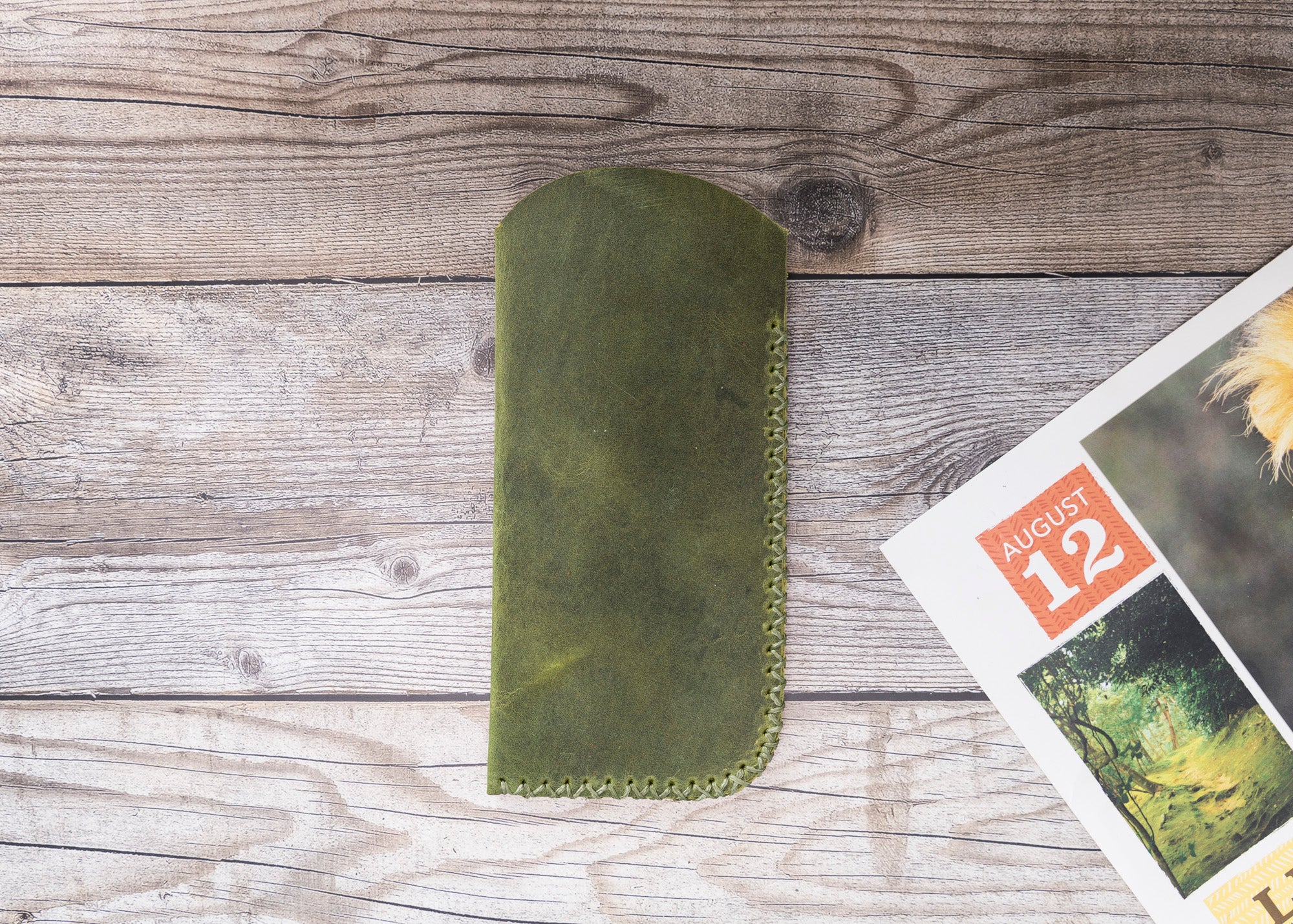 Hakiki Deri, El Yapımı Gözlük Kılıfı, G16 Yeşil