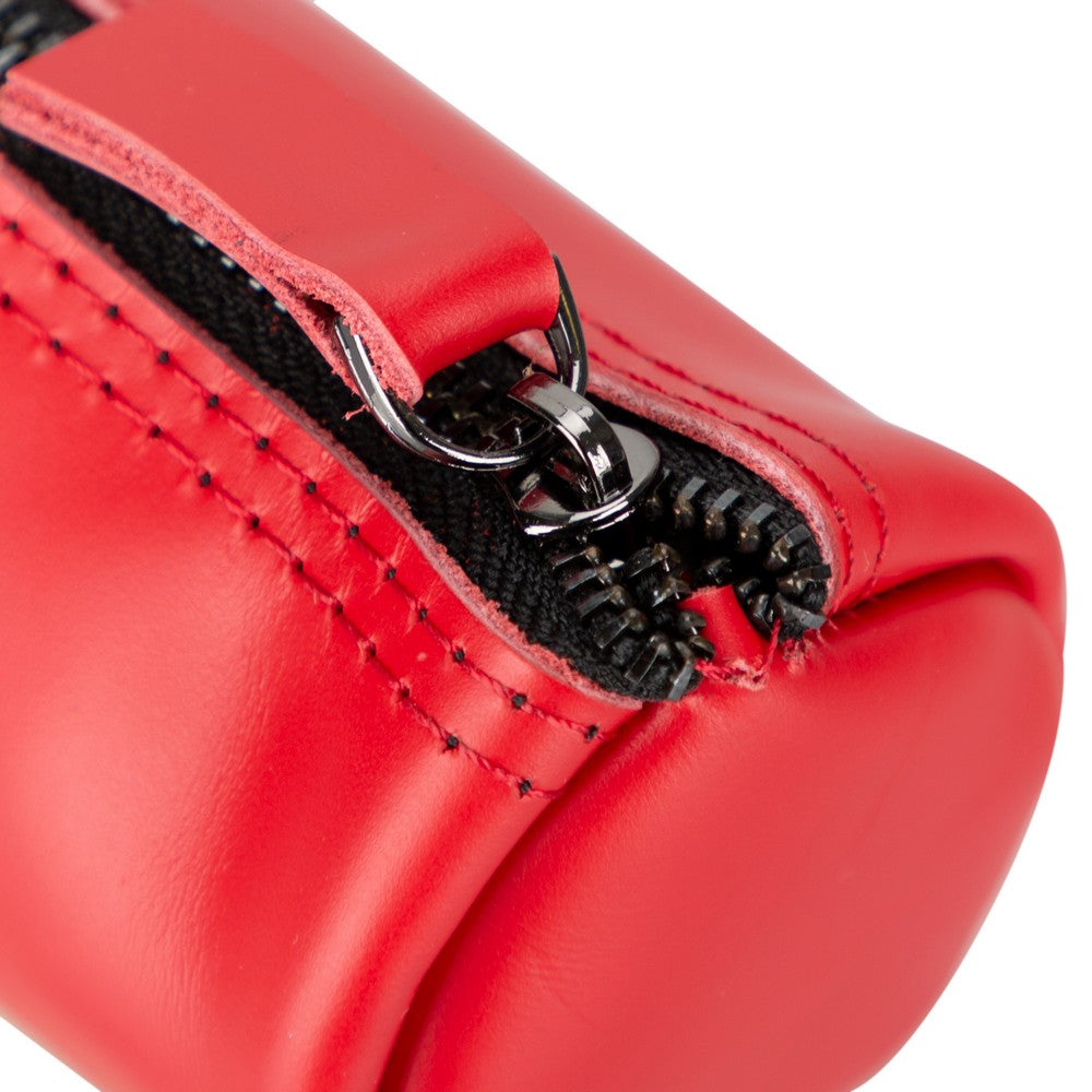 Hakiki Deri, El Yapımı, Fermuarlı Kalem ve Aksesuar Çantası, Nar Çiçeği