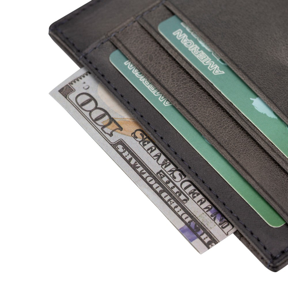 Hakiki Deri, El Yapımı Kartlık, Kağıt Para Bölümü, 6+2 Adet Kart Bölmesi, Gölgeli Gri