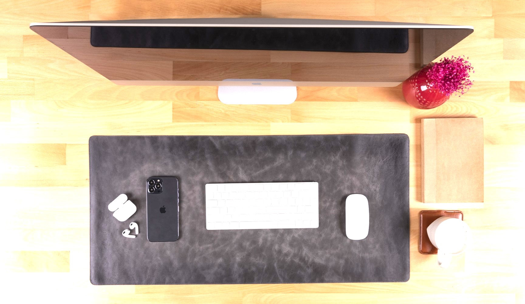 Hakiki Deri, El Yapımı Masa Matı, 80*37cm Gölgeli Gri