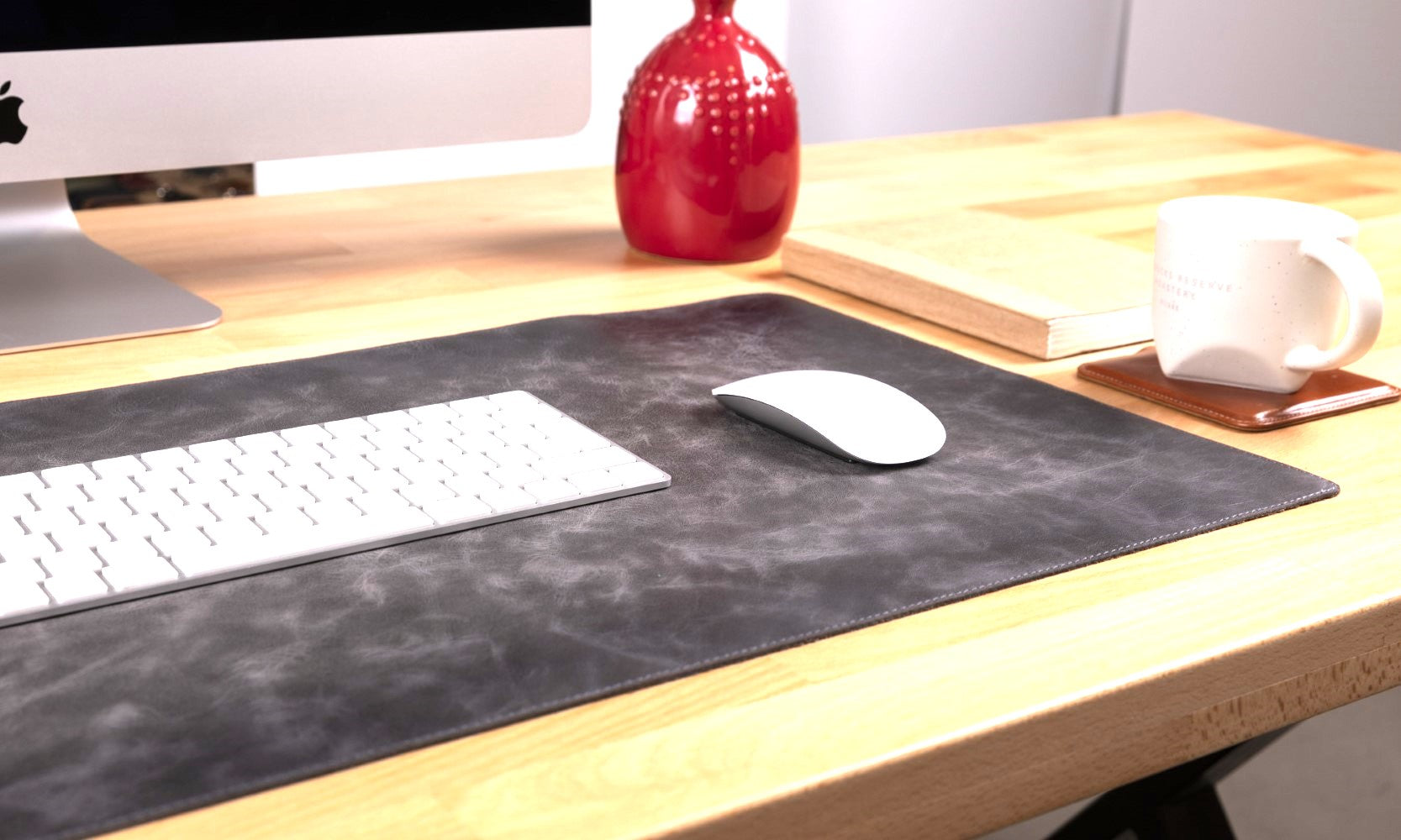 Hakiki Deri, El Yapımı Masa Matı, 80*37cm Gölgeli Gri