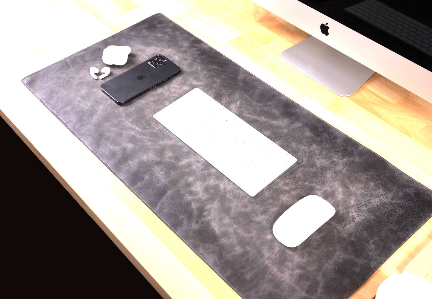 Hakiki Deri, El Yapımı Masa Matı, 80*37cm Gölgeli Gri