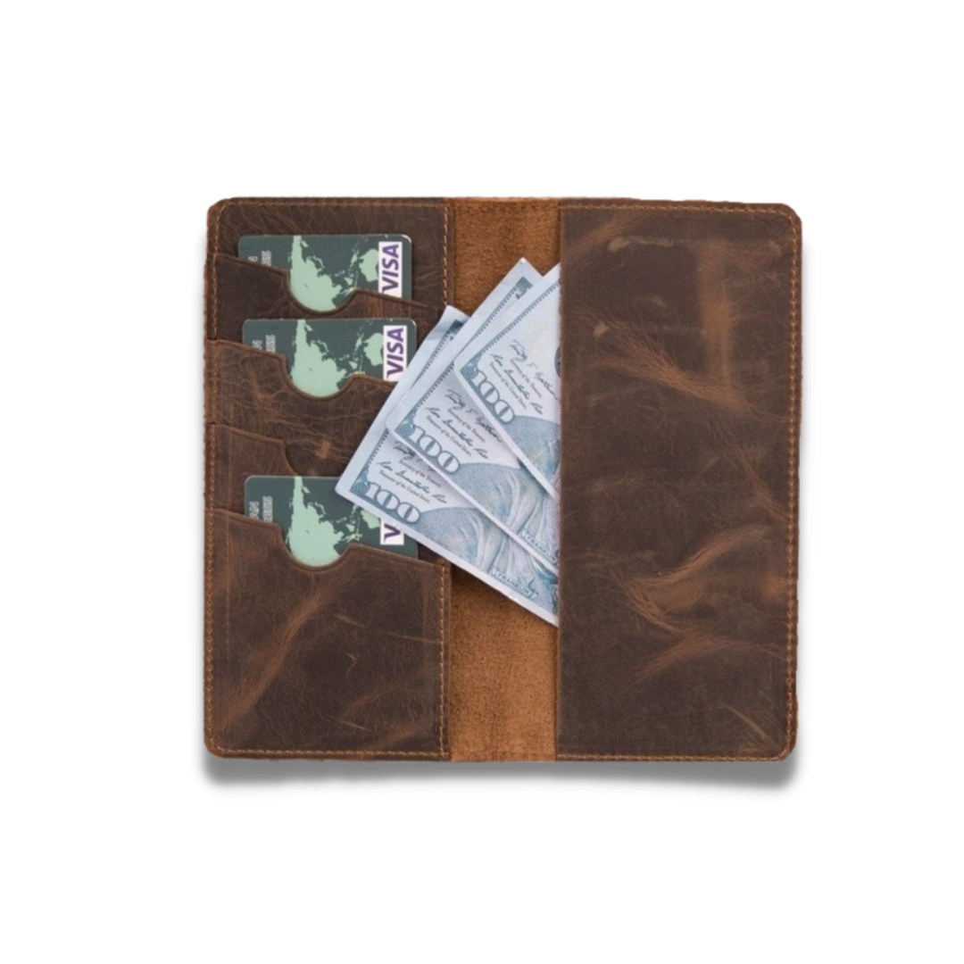 CheckBook 6.5 inch uyumlu, Hakiki Deri, El Yapımı, Kartlık Bölmeli Kılıf, G6 Kahve