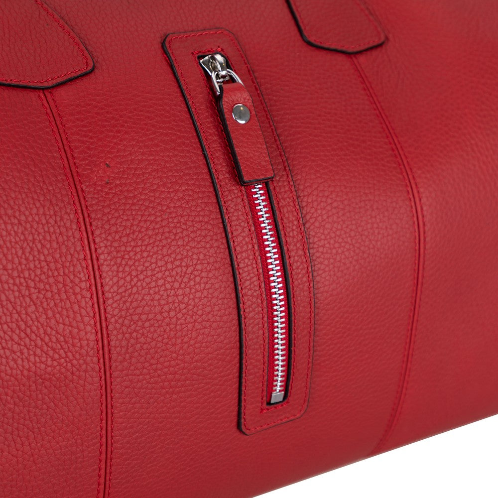 Dolly Gerçek Deri Seyahat Çantası Dokulu Kırmızı