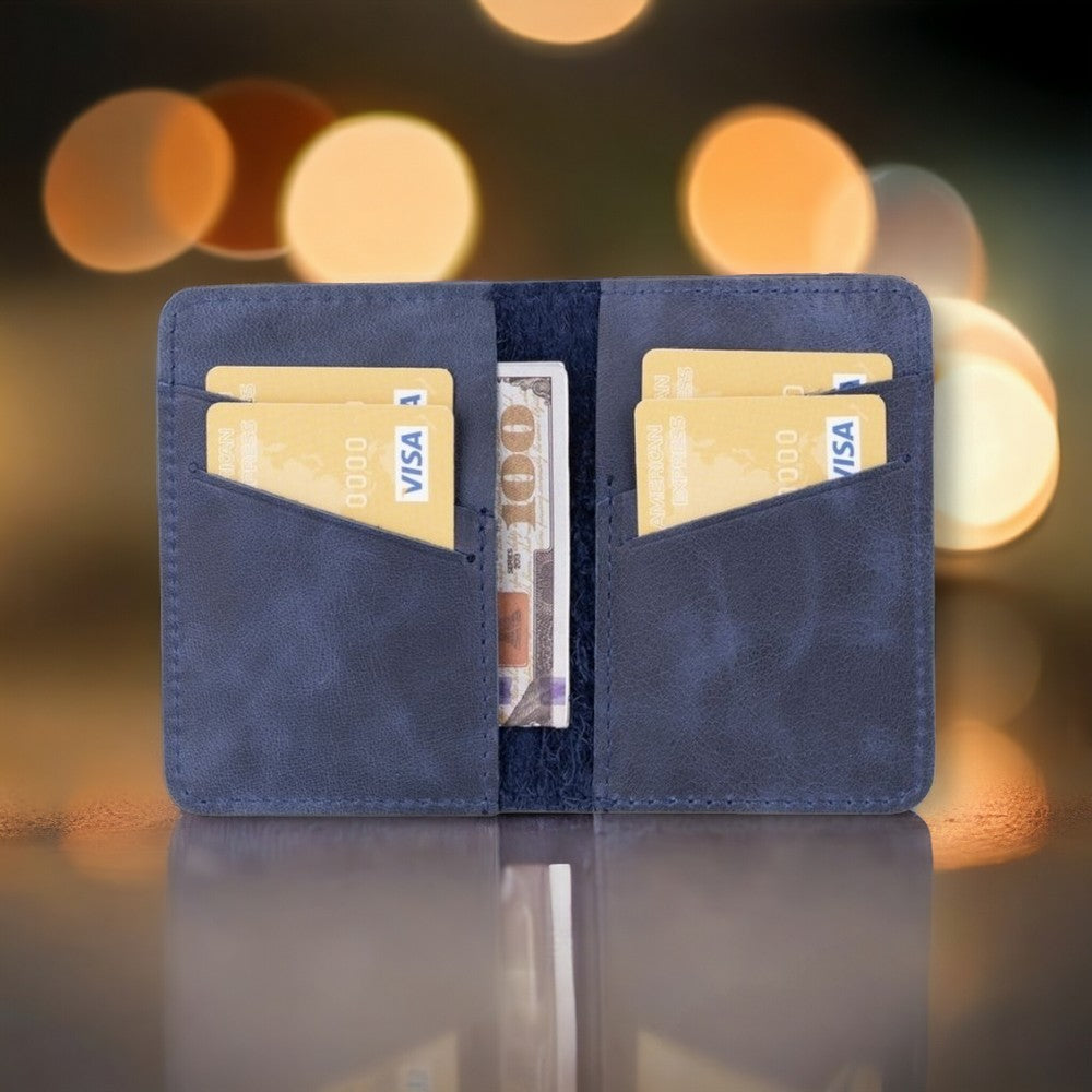 Enrico Hakiki Deri, El Yapımı, Kartlık, 6 Adet kart bölmeli, Antik Mavi