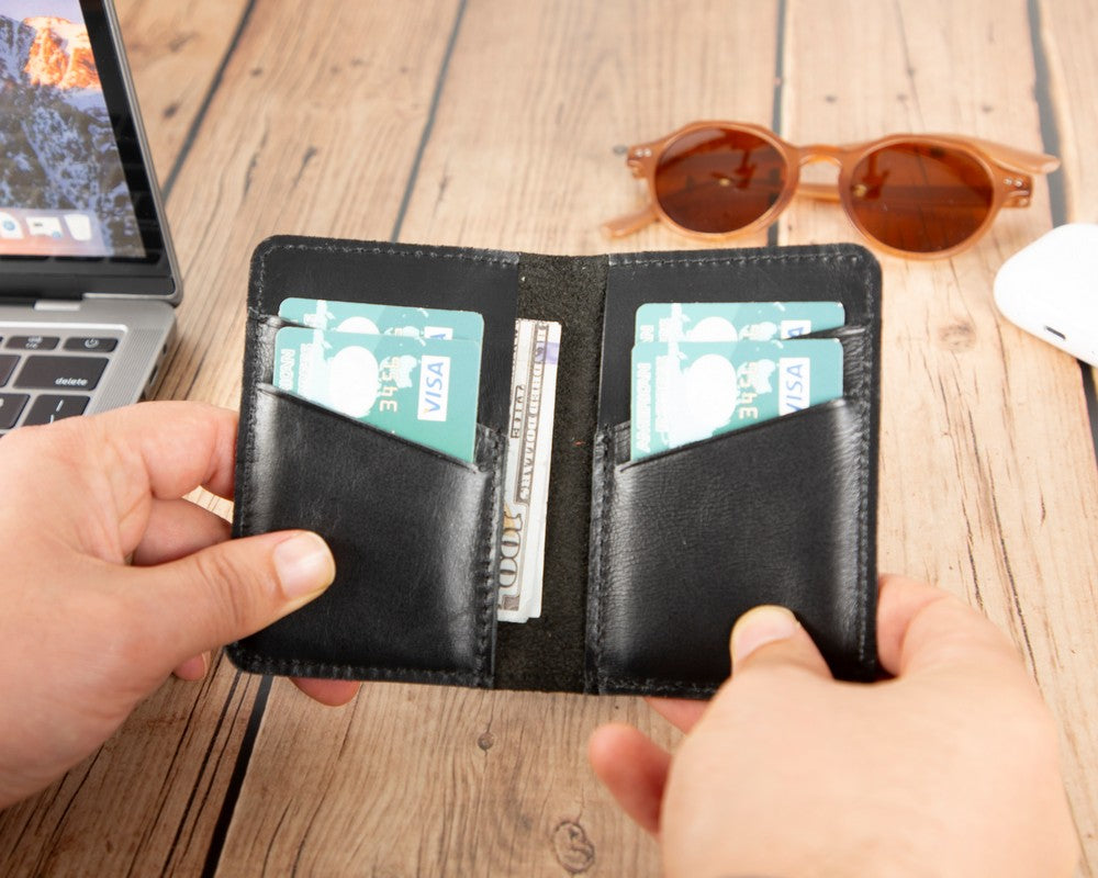 Enrico Hakiki Deri, El Yapımı, Kartlık, 6 Adet kart bölmeli, Parlak Siyah