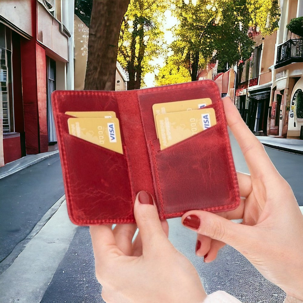 Enrico Hakiki Deri, El Yapımı, Kartlık, 6 Adet kart bölmeli, Antik Kırmızı