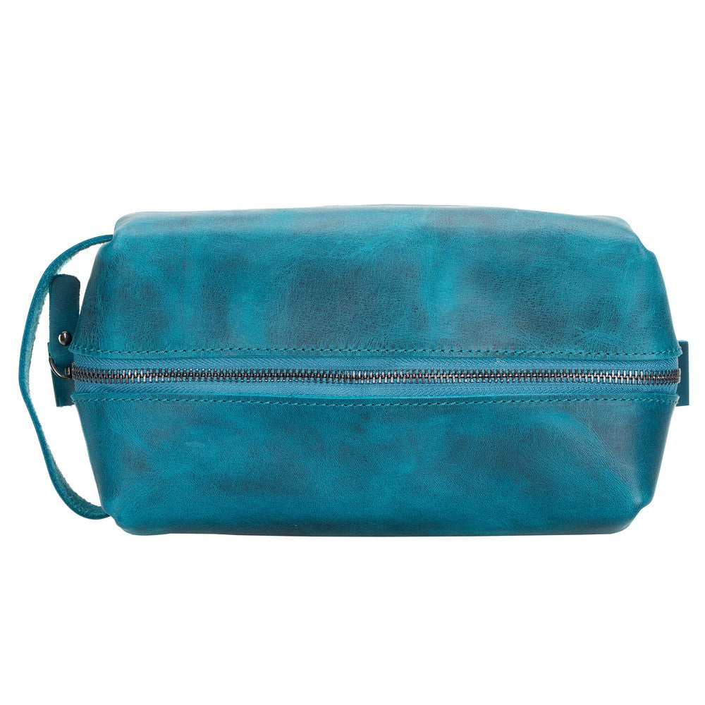 Eve Dopp Kit, Hakiki Deri, El Yapımı, Kişisel Bakım Çantası, L Ölçü, AA32 Mavi