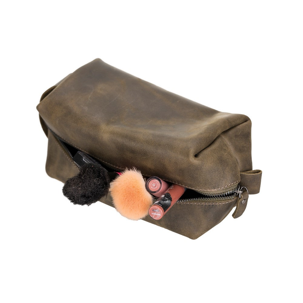 Eve Dopp Kit, Hakiki Deri, El Yapımı, Kişisel Bakım Çantası, XL Ölçü, AA18 Olive Yeşil