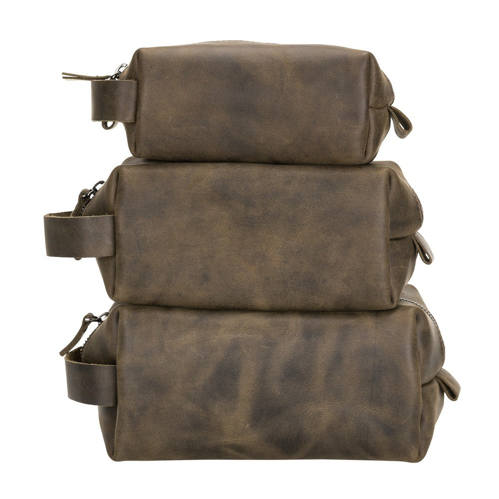 Eve Dopp Kit, Hakiki Deri, El Yapımı, Kişisel Bakım Çantası, XL Ölçü, AA18 Olive Yeşil