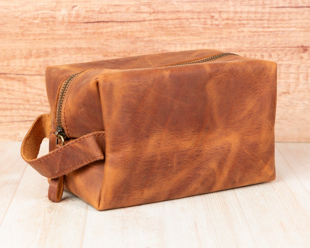 Eve Dopp Kit, Hakiki Deri, El Yapımı, Kişisel Bakım Çantası, L Ölçü, Antik Koyu Kahve