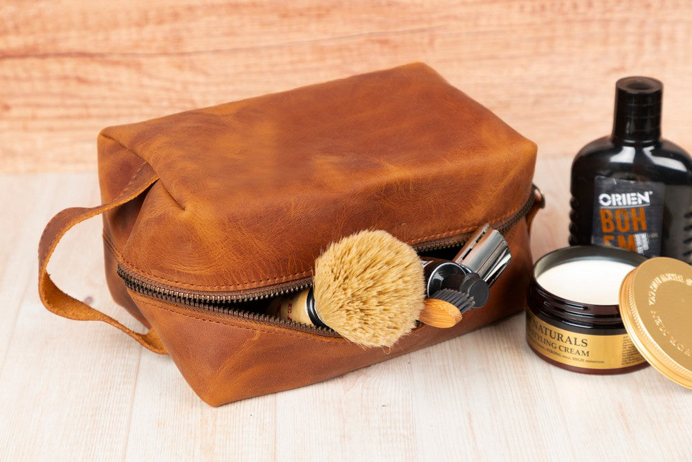 Eve Dopp Kit, Hakiki Deri, El Yapımı, Kişisel Bakım Çantası, L Ölçü, Antik Koyu Kahve