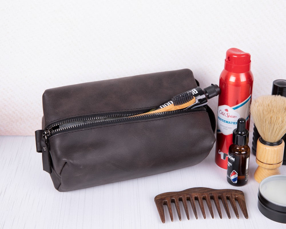 Eve Dopp Kit, Hakiki Deri, El Yapımı, Kişisel Bakım Çantası, M Ölçü, TN1 Kahverengi