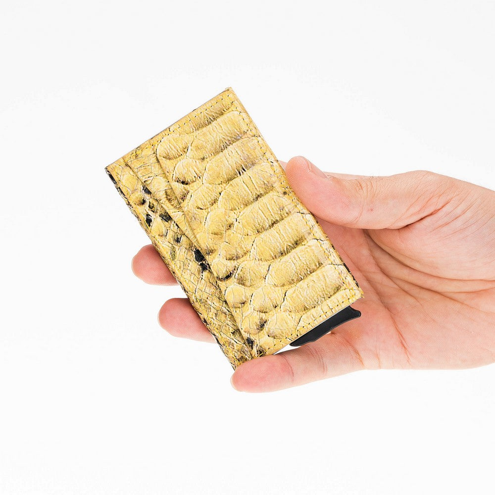 Fernando Hakiki Deri, El Yapımı, Pop-Up Kartlık, 7 Adet kart kapasiteli, Yılan desen, Sarı