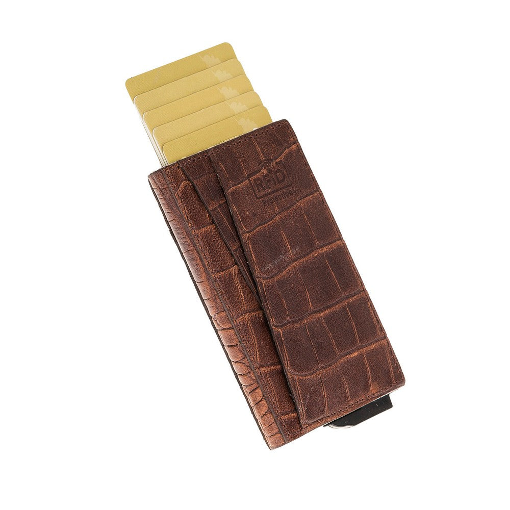 Fernando Hakiki Deri, El Yapımı, Pop-Up Kartlık, 7 Adet kart kapasiteli, Yılan desen, Koyu Kahve